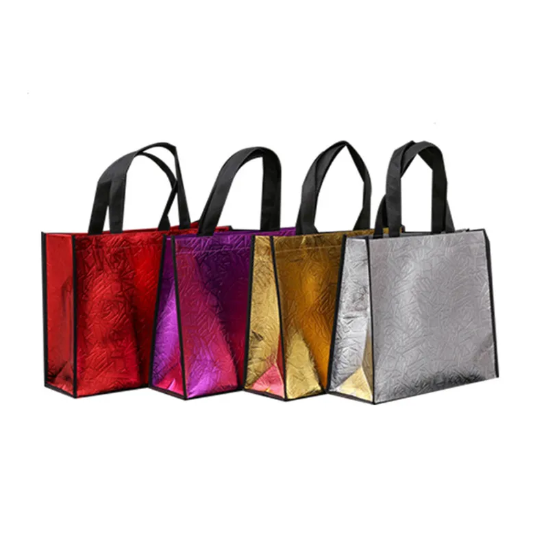 Wholesale custom reusable bride gift foldable shopping bag gold silver rose gold lamination metallic laser non woven fabric bag