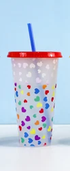 Stock Korean 710ml 24oz Vinyl Confetti Plastic Tumbler Color Changing Cup for cold drink