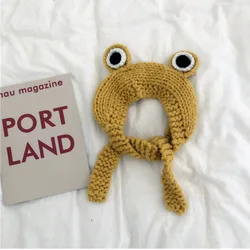 Frog Headband Hat Cute Crochet Knitted Headband Outdoors Big Eye Frog Hat Earflap Ear Protective
