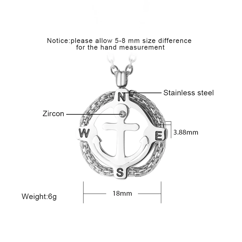 Stainless Steel Anchor Compass Chain necklace pendants