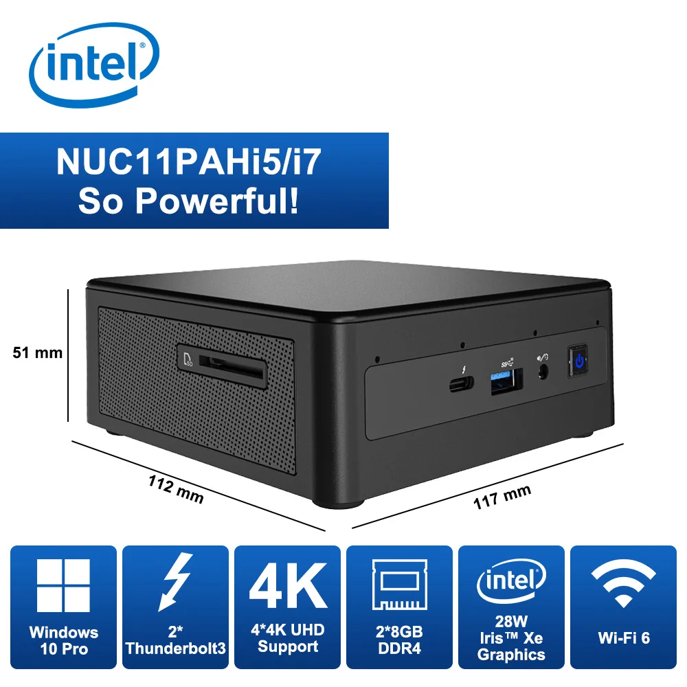 Original Mini PC Intel NUC 11 Core i5 1135G7 Win10 Pro Mini Computer 28W Intel Iris Xe Graphics NVMe SSD DDR4 RAM WiFi6