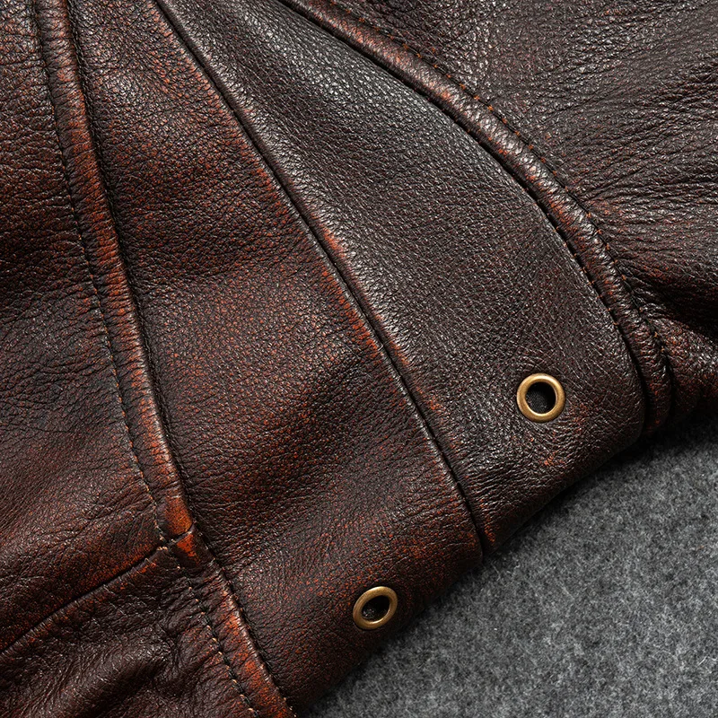 PDEP plus size 5XL military mens pilot jacket and coat brown genuine leather fur collor bomber winter jacket for men