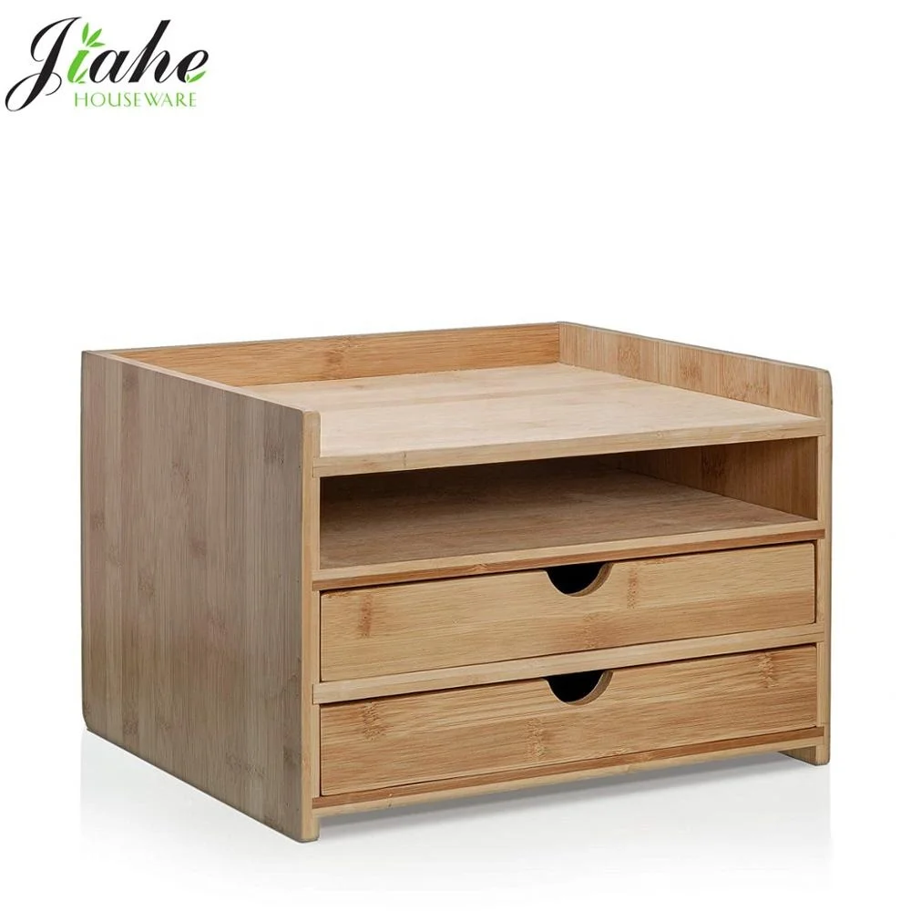 Настольный органайзер из бамбука, 3 уровня, полка-органайзер для стола с ящиками