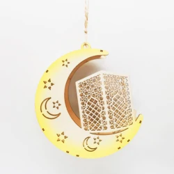 Hot sale Muslim wood Ramadan decorations lights Eid Mubarak moon wooden craft