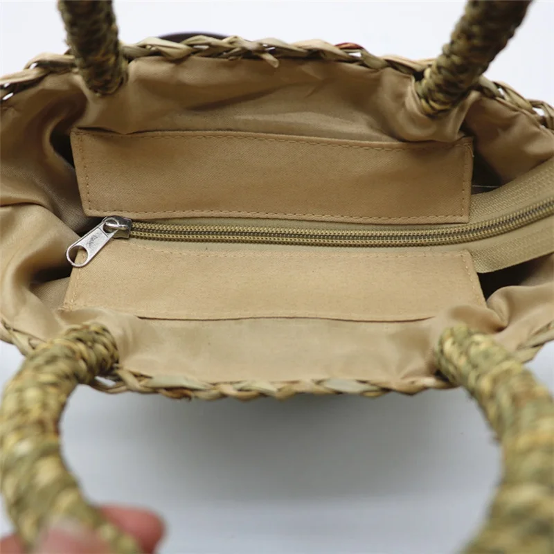 High quality summer straw handwoven handbag beach straw basket crossbody bag with embroidery parrot tote boho bag handmade