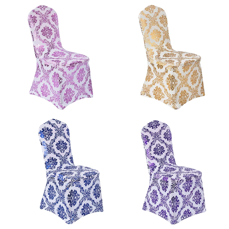 Bverionant Amazon Aliexpress Hot Event Bronzing Hotel Dining Stamping Flowers Banquet Chair Cover Folding Wedding Chair Covers