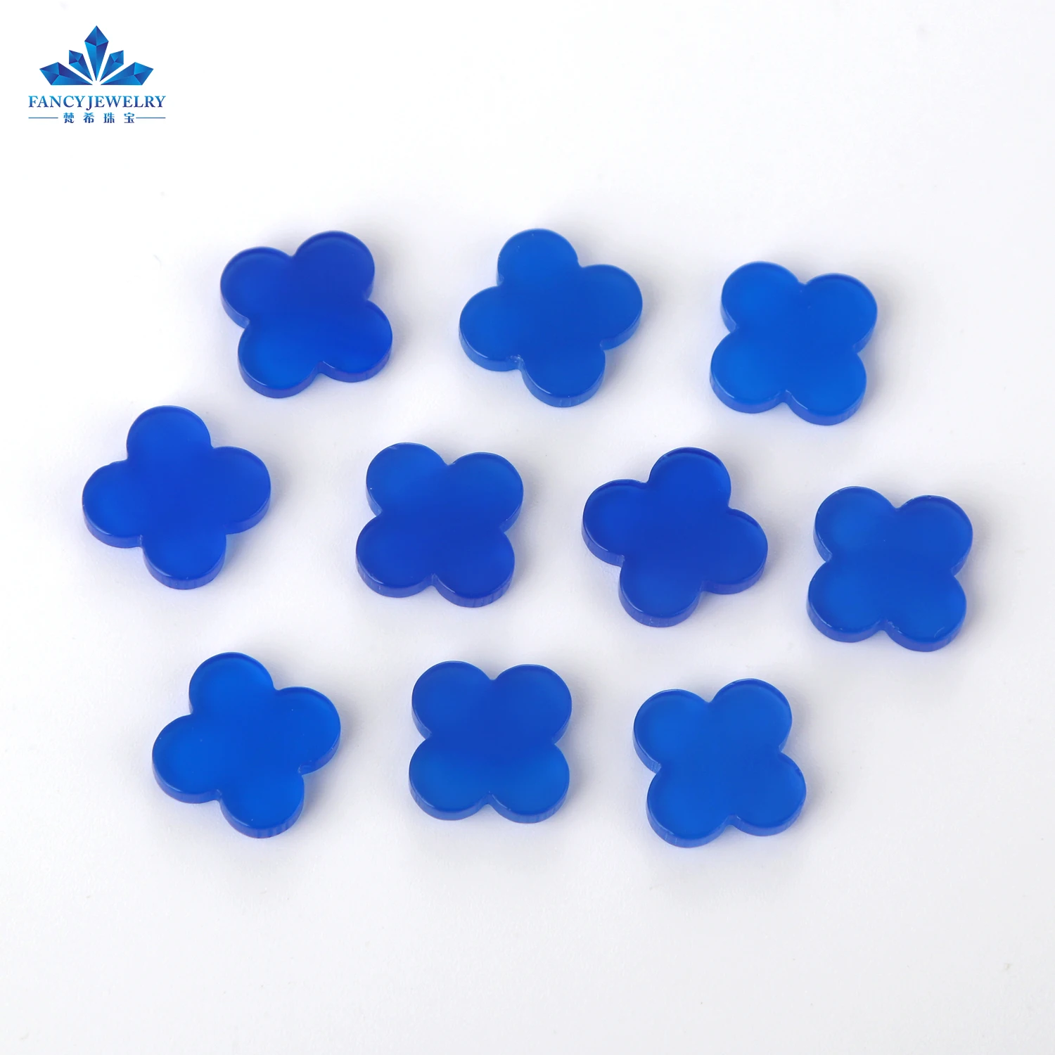 Wholesale Price High Quality Four Leaf Clover Natural 8mm 10mm 12mm Blue Agate Four Leaf Clover Stone for Jewelry Making
