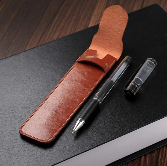 PU Leather pen case simple style business pen case compact and lightweight pencil case