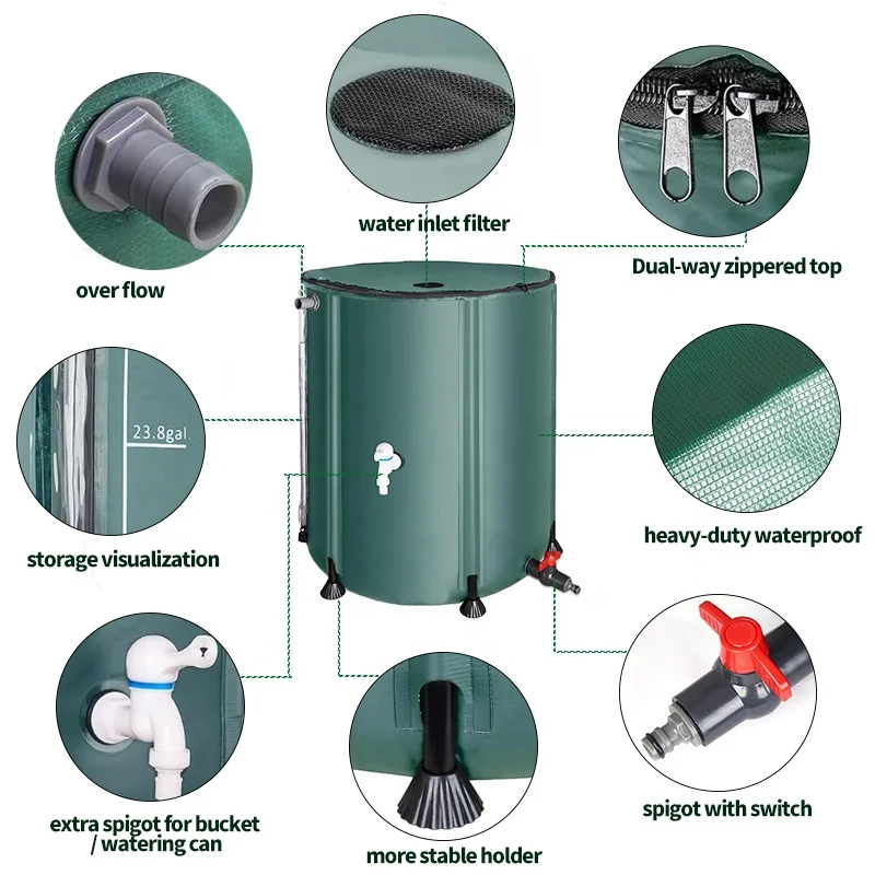 Eco-Friendly Premium PVC 380 L Rain Barrel Water Collection System with Collapsible Filter Spigots Overflow Kit & Watering Can