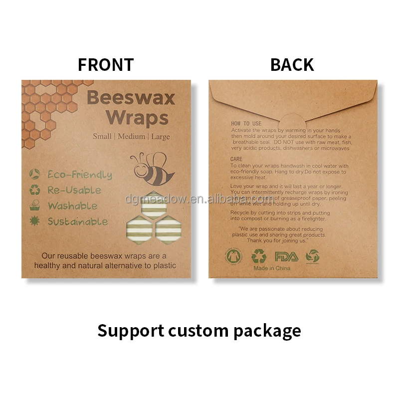 Beeswax wraps 100% Organic Cotton Assorted 3 Pack Reusable Beeswax Food Wraps