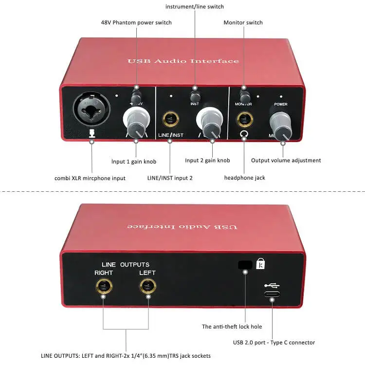 LYC Профессиональный мини Регулируемый аудио микшер Внешний USB интерфейс Живая запись звуковая карта