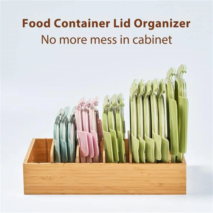 Bamboo Cabinet Drawer Box with Adjustable Dividers Wooden Food Storage Containers Lids Organizer