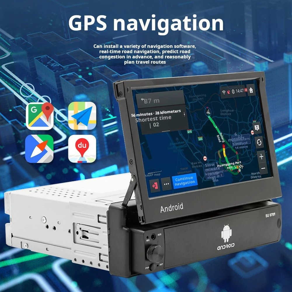 YOSOVLAMP 7-inch retractable screen car mounted Android GPS navigation system intelligent Bluetooth mobile phone connectivity