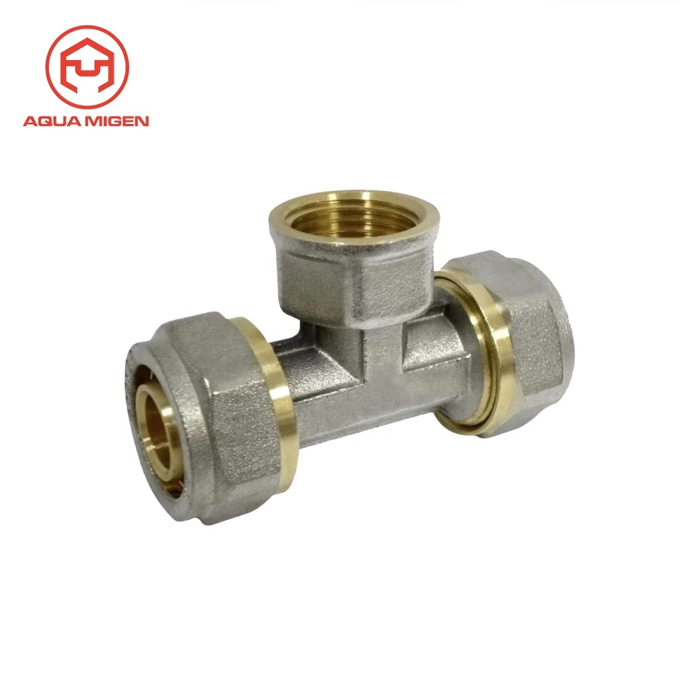 Brass Chromed Plated Tee Compression Fittings For Multilayer And Pex Pipe