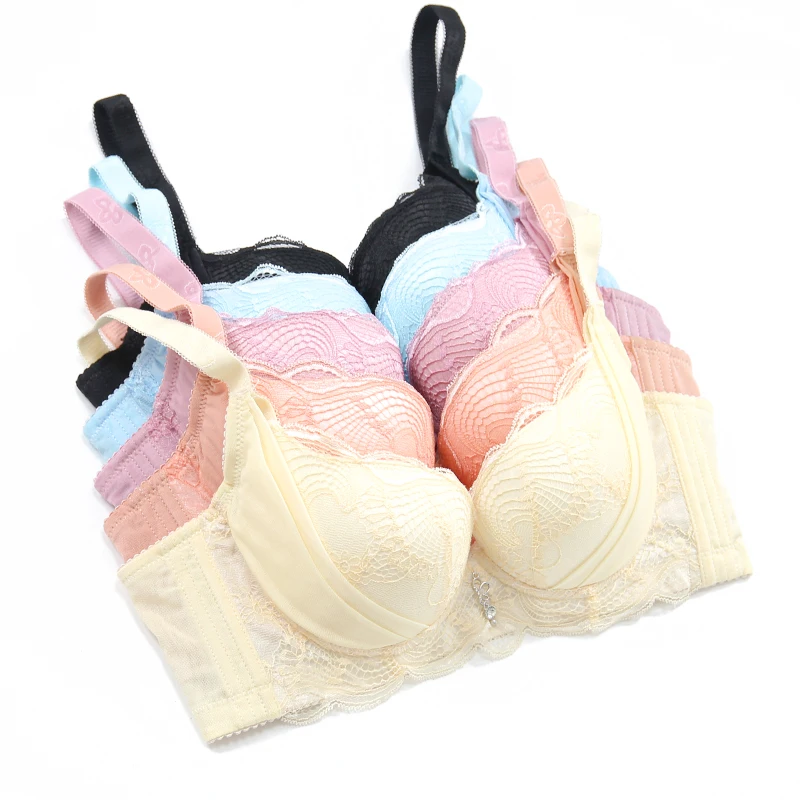 Lady Small Breasted Gather Floral Bra 32 Size Appliques Push Up Padded Bra Woman Underwire