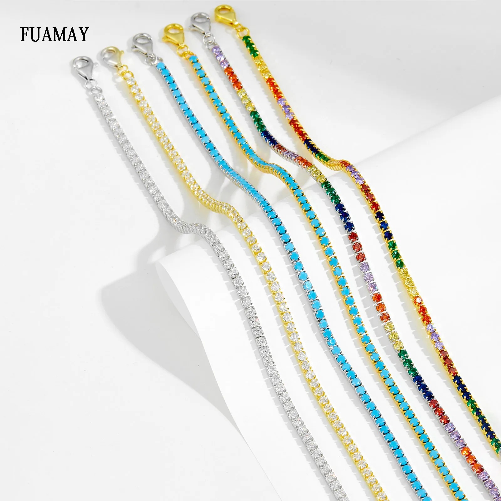 FUAMAY 6 5 дюймов бриллиант 2 мм Теннисный браслет позолоченный 925 Серебряный белый теннисные цепи