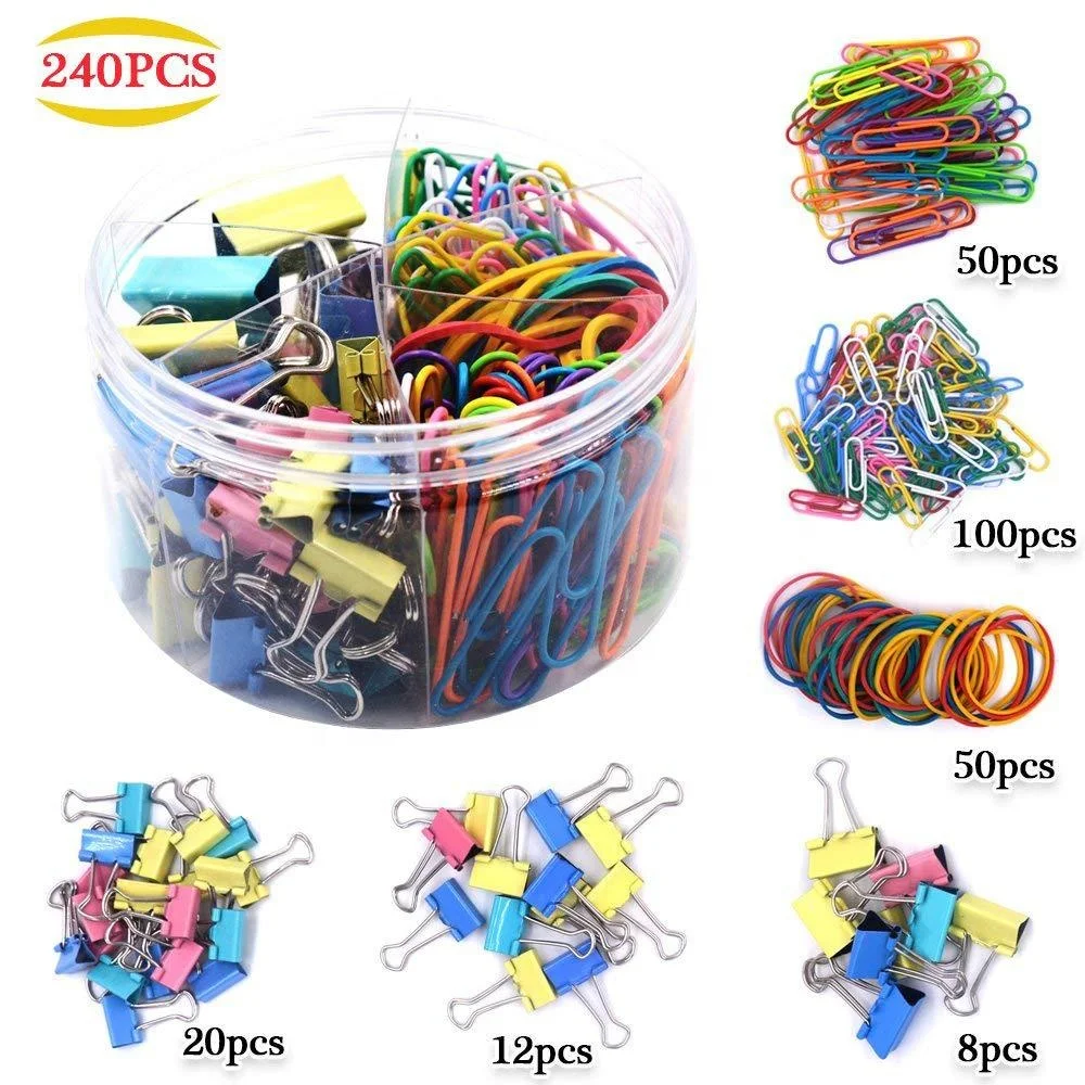 hot selling  Assorted  color binder clips &paper clips office school stationery set