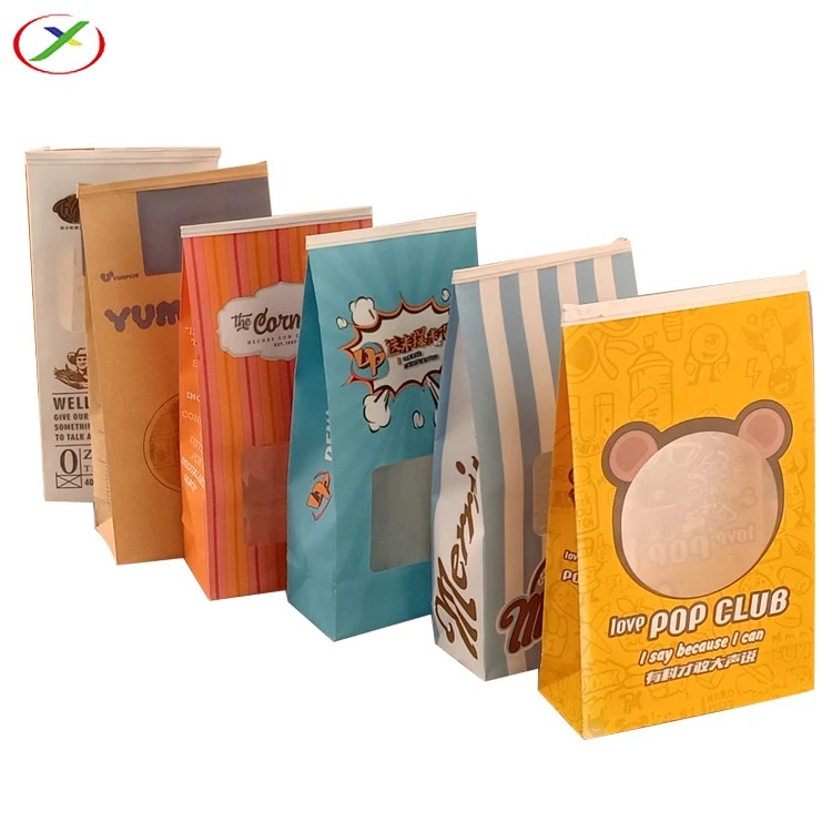 Custom Logo Printed Stand Up Oil Proof Kraft Paper Popcorn Chips Package  popcorn bags