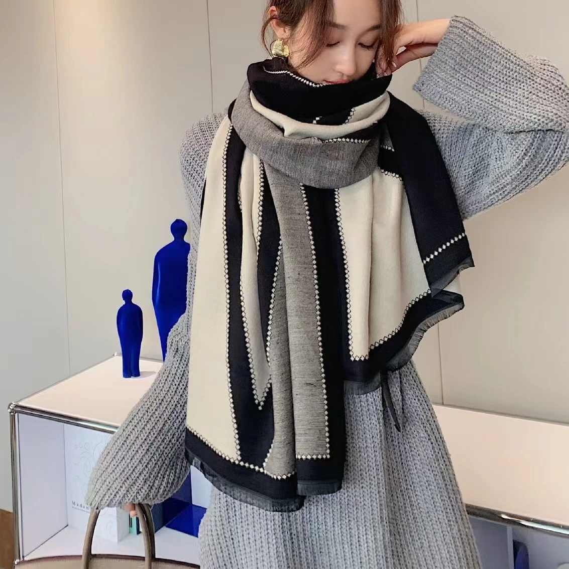 Designer Cashmere Scarves Double Side Luxury Winter Pashmina Shawl For Women