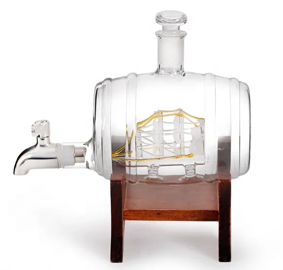 Leading wine barrel shape glass bottle whiskey bottle