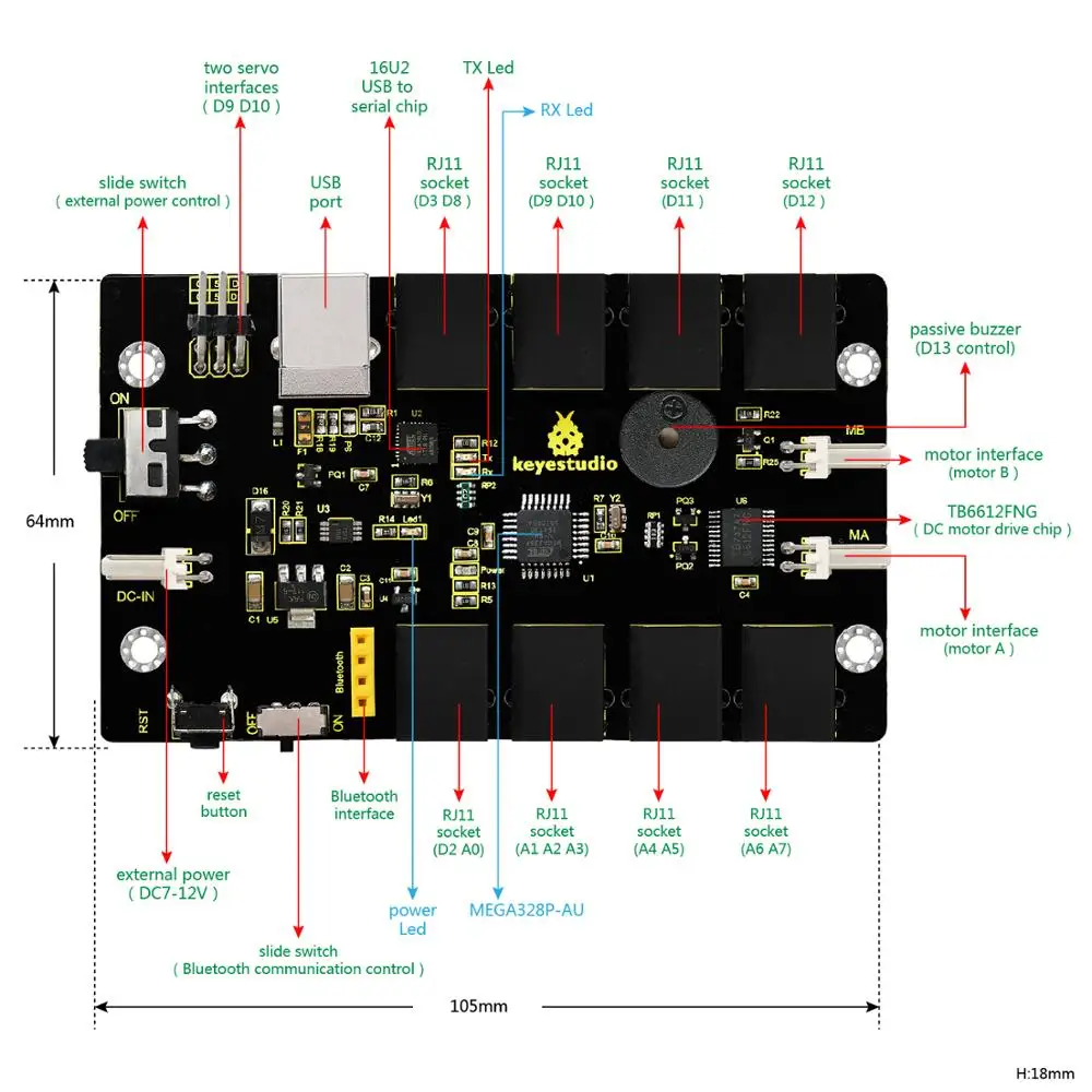  KEYBOT RJ11 кодирования робот ATMEGA328P-AU плата управления Комплект для Arduino