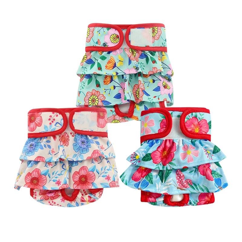 Female Dogs Reusable Diapers Adjusted Dog Underwear Cloth Pleated skirt style Pet Dog Diapers
