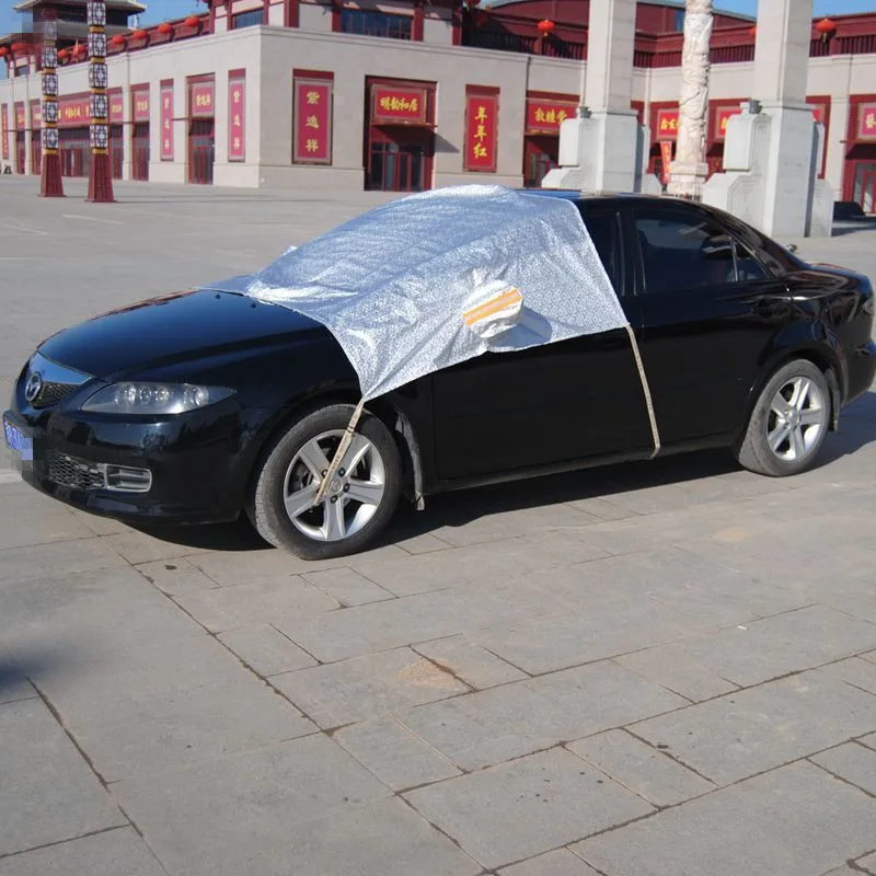 Universal Fit Windshield Snow Cover for Cars, Compact and , Anti-theft Tuck-in Flaps, Cotton Lined PEVA Fabric Mirror Covers