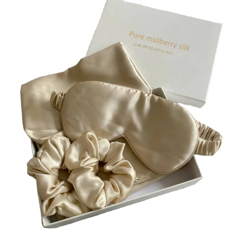 Best gift custom travel 100% silk travel set silk pillowcase silk eye mask and scrunchies