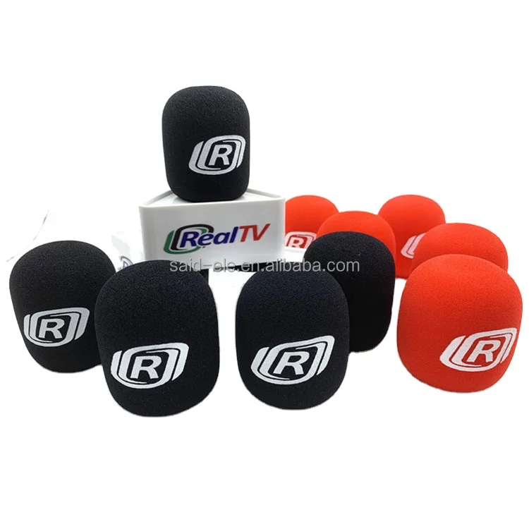 Karaoke microphone foam printed logo TV Youtube channel mic flags Itlay FM radio mic foam windshields
