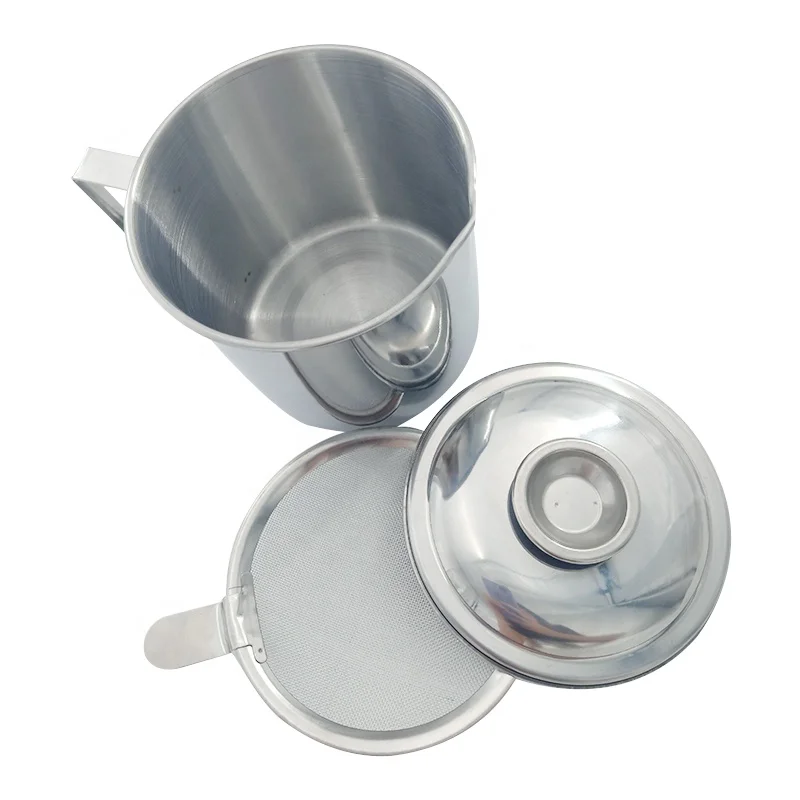 Southeast Asia top seller kitchen gadgets oil drain cup stainless steel oil filter pot with lid