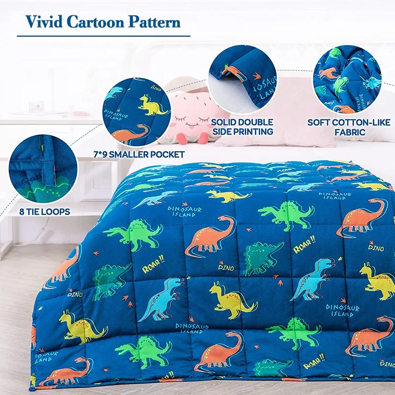 best seller custom dinosaur print sensory 5lbs glass beads kids cotton weighted blanket for children