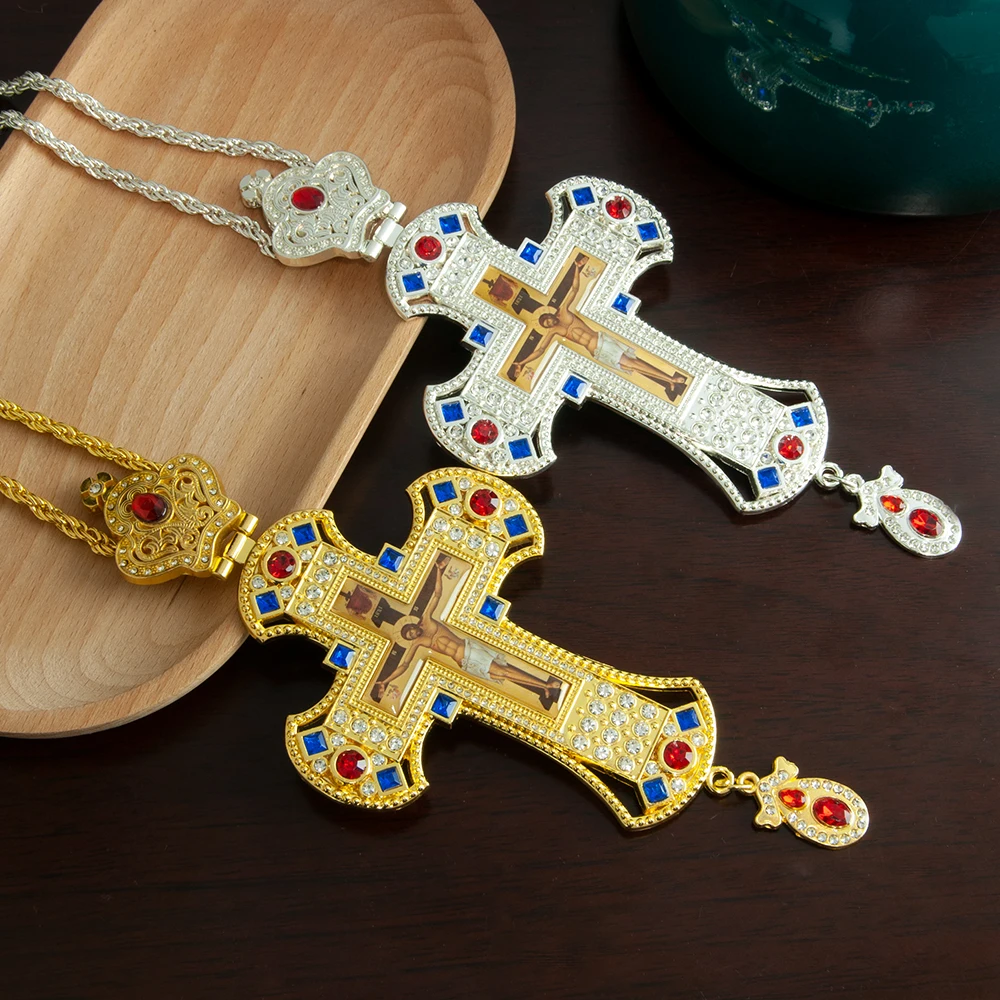 HT Large Size Orthodox Church Cross Necklace Gold Fashion Gold Silver Plated Resin Jesus Crucifix Orthodox Priest for Prayer