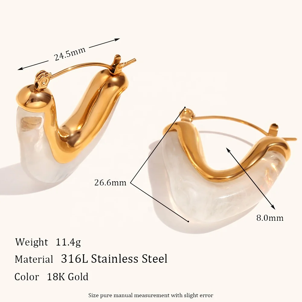 Wholesale Custom Fashion Jewelry 18K Gold Plated Stainless Steel Acrylic  Geometric V-shape Triangle Hoop Earrings For Women