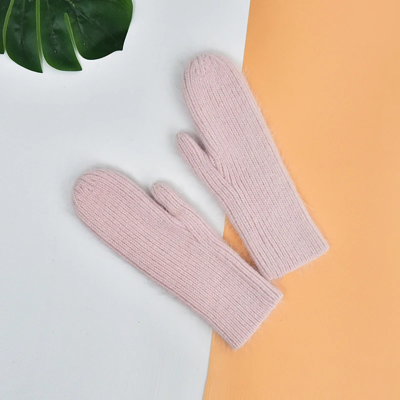 Winter Angora Wool Blend Knitted Gloves for Women Warm Colorful Mittens Fashion Ladies Gloves