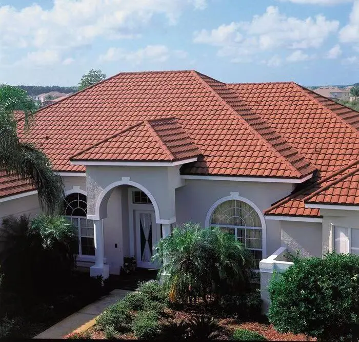 Terracotta Color Corrugated Stone Coated Metal Roof Tiles Instead Of Traditional Clay Tiles