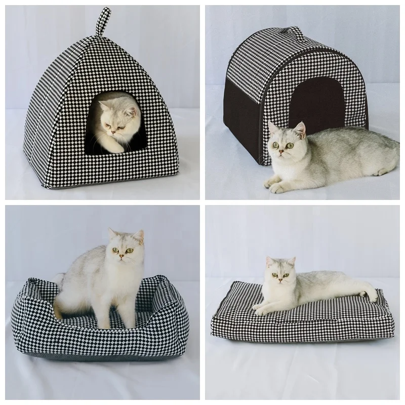 Customize Black And White Cozy Sleep Soft Cheap House Portable Foldable Dog Cat House Pet Beds