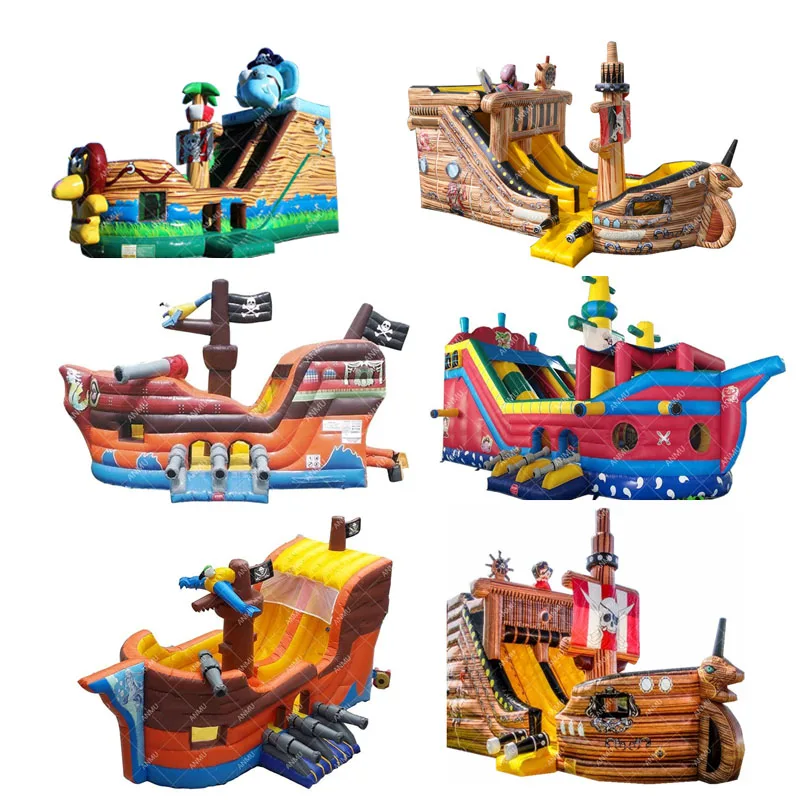 Pirate ship theme Inflatable bouncer jumping castle bounce house with slide