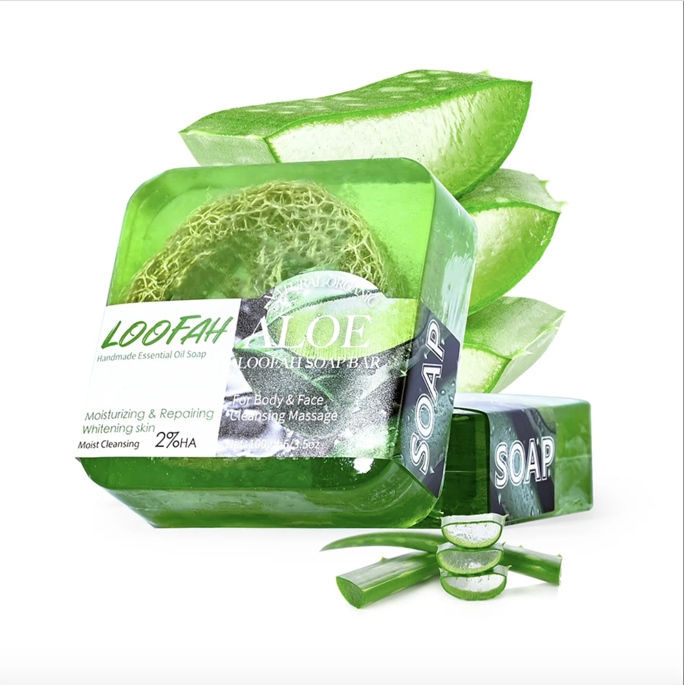 Wholesale Aloe Handmade Kojic Acid Loofah Soap with Scrub Bag Lavender Whitening Soap Turmeric Bath Soap Refreshing Moisturizing