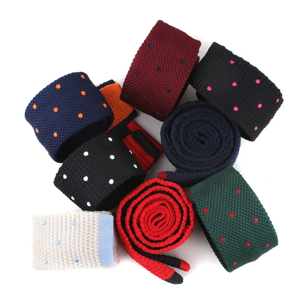 Men Knitted Knit Dot Ties Fashion Skinny Narrow Slim Neck Ties For Men Skinny Cravat
