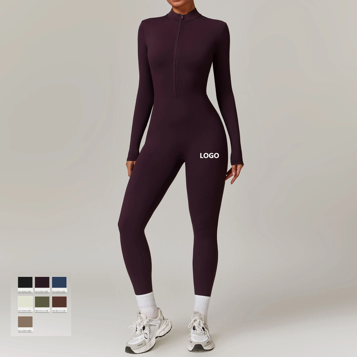 Wholesale Cross-Border Sports Bodysuit Outdoor Warm Jumpsuit Tight Fleece-Lined Running Fitness Nake Design Zipper Yoga Jumpsuit