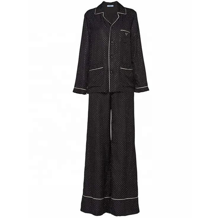 High quality custom luxury 100% silk embroidered pajamas set for women