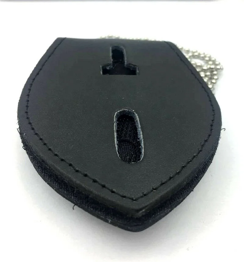 Black US Detective Badge Leather Holder Belt Clip Necklace Ball Chain