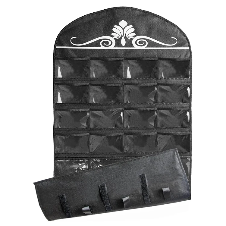 2023 Jewelry Hanging Non-Woven Organizer Holder 32 Pockets 18 Hook and Loops