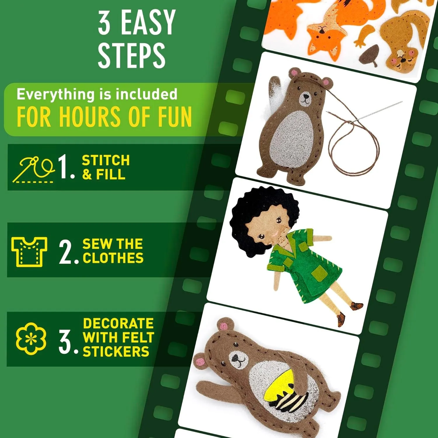 Fun and educational animal craft set for kids age 7-12 sew your own felt animals craft kit for beginners