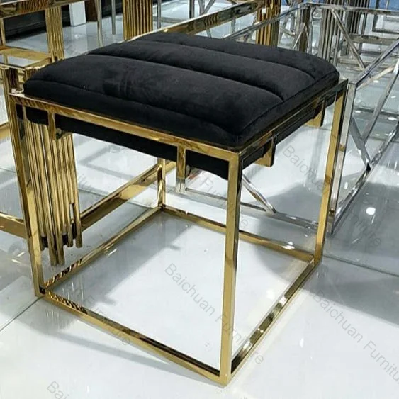 2024 modern PU and fabric seat and stainless steel leg dining chair for dining room furniture square bench stool