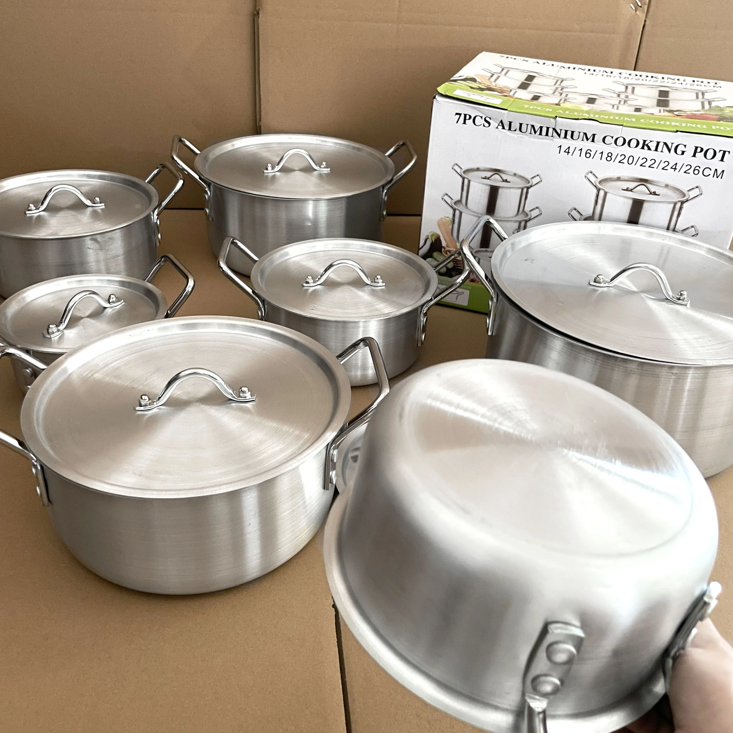 High Quality 14-Piece Cooking Pot Aluminum Cookware Set Large Capacity Pans Cooking Pot Sustainable Kitchen Soup Pots  With Lids