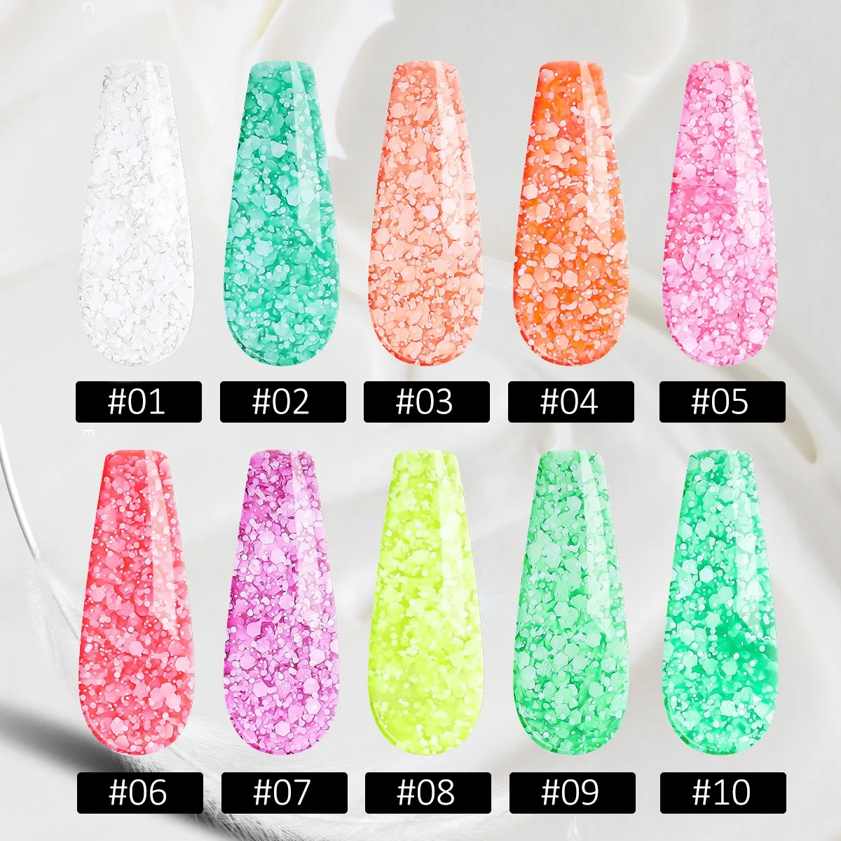 MyBeautyNails Gel Polish Set Nail Art Glitter Ombre Designs Hexagon White Color Flake Gel Chunky Glitter Gel Nail UV
