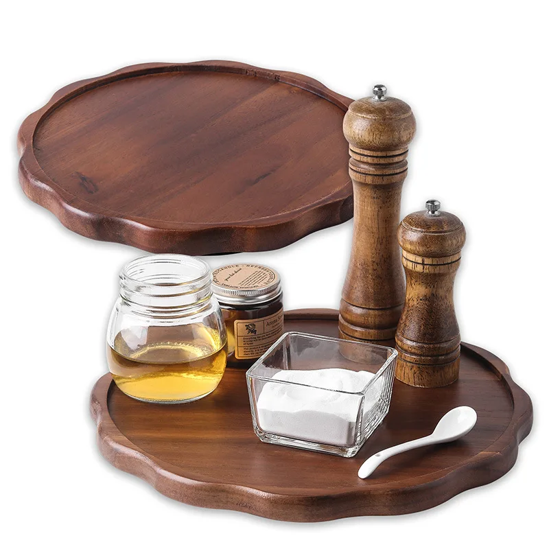 Rotating tray seasoning storage tray Amazon cross-border spot Acacia Wood