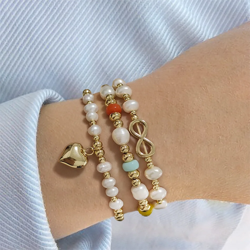 Bohemian Style Bracelets With heart For Baby Girl Women Branded Designer Customizable pearl Beaded Charm Elastic adjust Bracelet