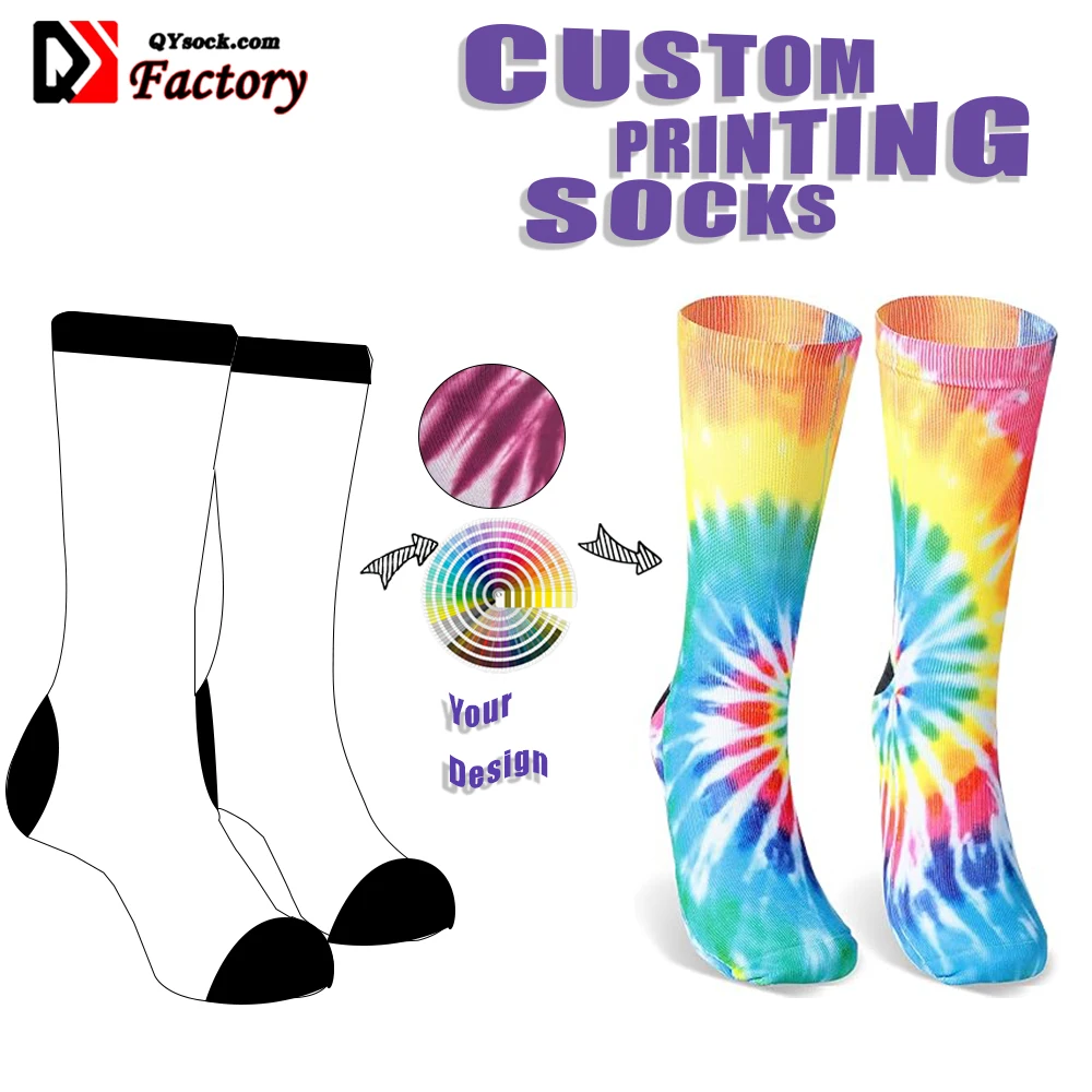 High Quality Printed Low MOQ  Tie Dye Socks Casual Design Sublimation Function Wholesale Custom Women Unisex Fashion Socks